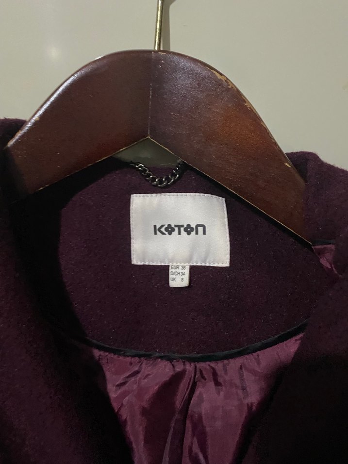 Bordo Uzun Düğmeli Kadın Kaban - Görsel 2