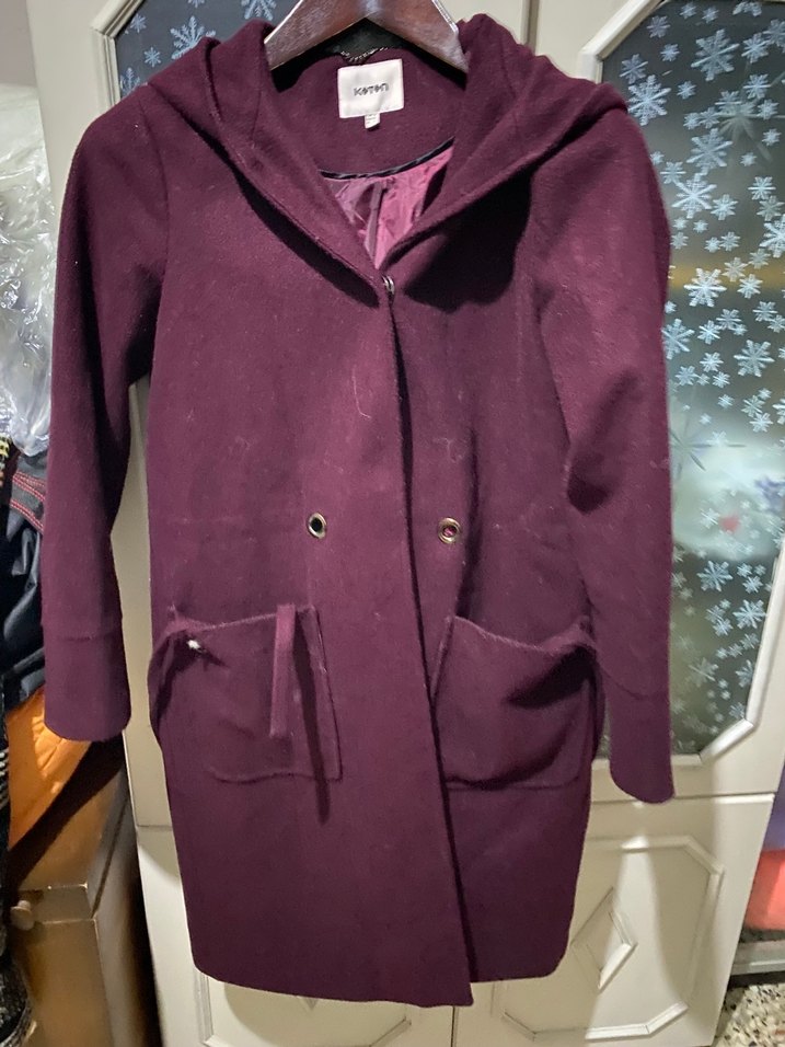 Bordo Uzun Düğmeli Kadın Kaban - Görsel 4