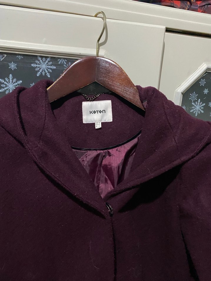 Bordo Uzun Düğmeli Kadın Kaban - Görsel 3