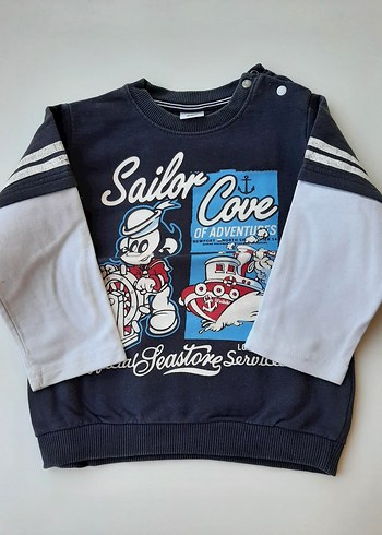 Erkek Çocuk Renkli Baskılı Mavi Sweatshirt - Görsel 2