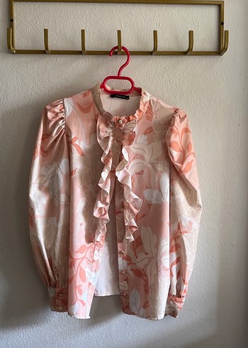 Pembe Bohem Renkli Fırfırlı Uzun Kollu Gömlek