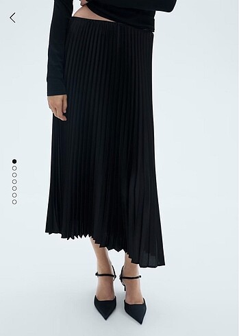 xs Beden siyah Renk Mango saten pileli etek