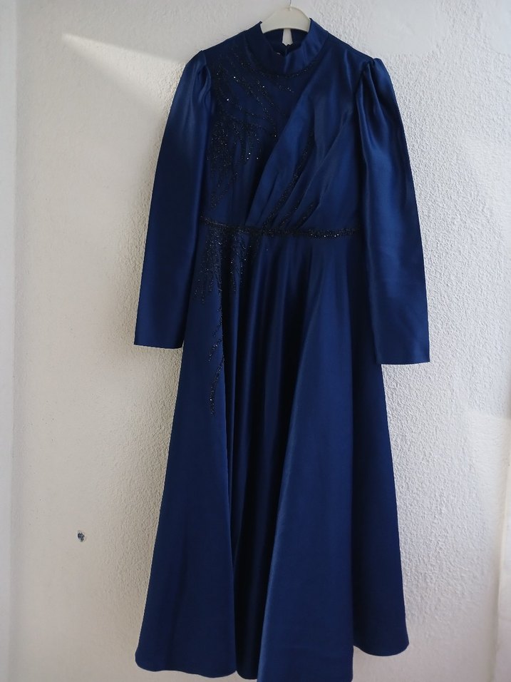 Uzun Lacivert Kadın Abiye Elbise - Görsel 2