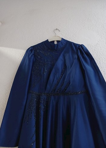 Lacivert Uzun Kollu Kadın Abiye Elbise - Görsel 4