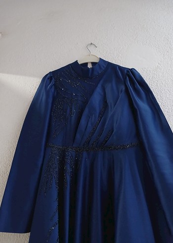 Lacivert Uzun Kollu Kadın Abiye Elbise - Görsel 3