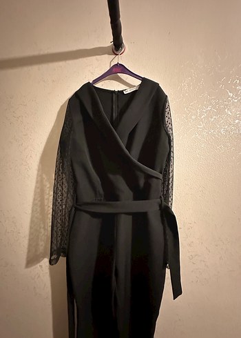 Siyah Uzun Kollu Drapeli Kadın Tulum - Görsel 3