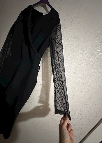 Siyah Uzun Kollu Drapeli Kadın Tulum - Görsel 9