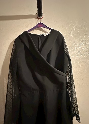 Siyah Uzun Kollu Drapeli Kadın Tulum - Görsel 8