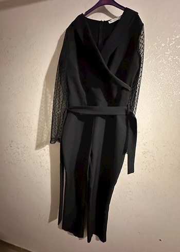 Siyah Uzun Kollu Drapeli Kadın Tulum - Görsel 4