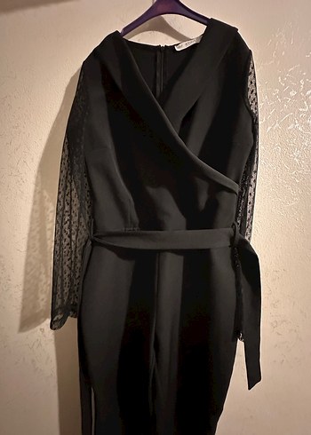 Siyah Uzun Kollu Drapeli Kadın Tulum - Görsel 6