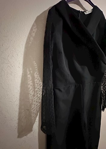 Siyah Uzun Kollu Drapeli Kadın Tulum - Görsel 7