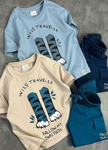 Wild Traveler baskılı cepli şort takımı