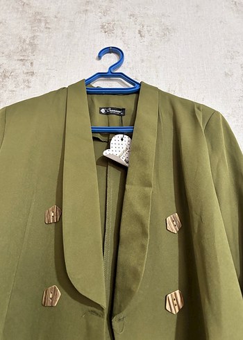 Kadın Haki Uzun Kesim Düğmeli Blazer - Görsel 2