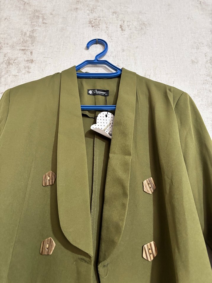 Kadın Haki Uzun Kesim Düğmeli Blazer - Görsel 2