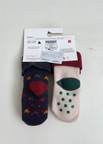 Dinozorlu Altı kaymaz 2li polar çorap 6-12 ay - Görsel 2