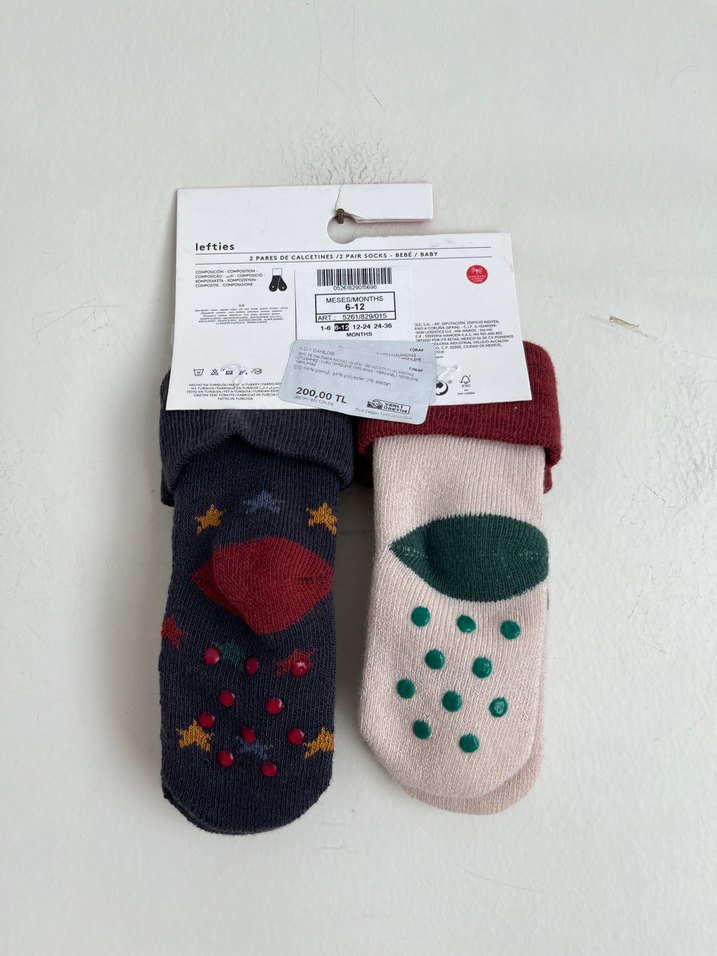 Dinozorlu Altı kaymaz 2li polar çorap 6-12 ay - Görsel 2
