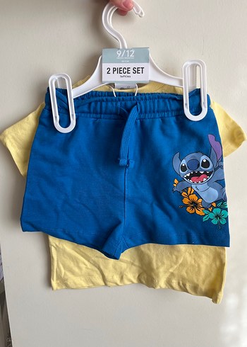 9-12 Ay Beden Disney Stitch t-shirt şort 2li spor takım 9-12 ay