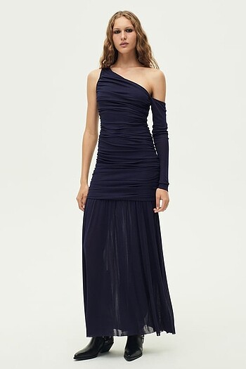 Zara ZW collection asimetrik uzun tül elbise