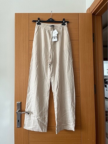 Zara Keten karışımlı düz kesim pantolon