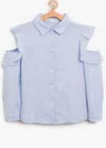 Koton 4-5 yaş kiz cocuk Mavi Kısa Kollu Keten Gömlek - Görsel 3