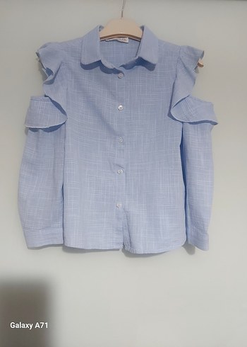 Koton 4-5 yaş kiz cocuk Mavi Kısa Kollu Keten Gömlek - Görsel 4