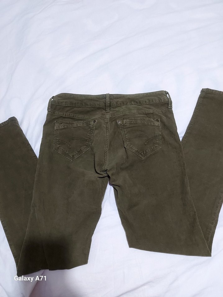 Haki Yesili Kadife Kemerli bayan  Pantolon - Görsel 2