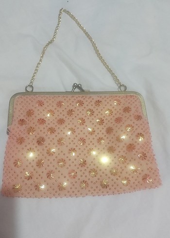 Pembe Vintage İşlemeli Boncuklu Kadın Çanta - Görsel 2