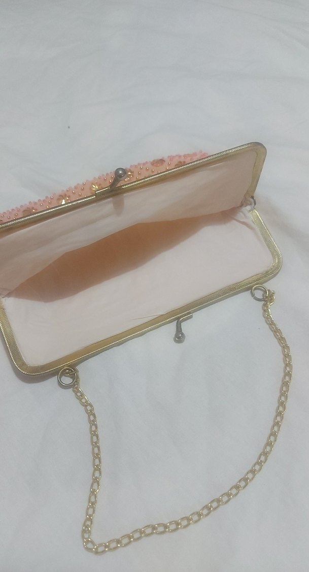 Pembe Vintage İşlemeli Boncuklu Kadın Çanta - Görsel 3