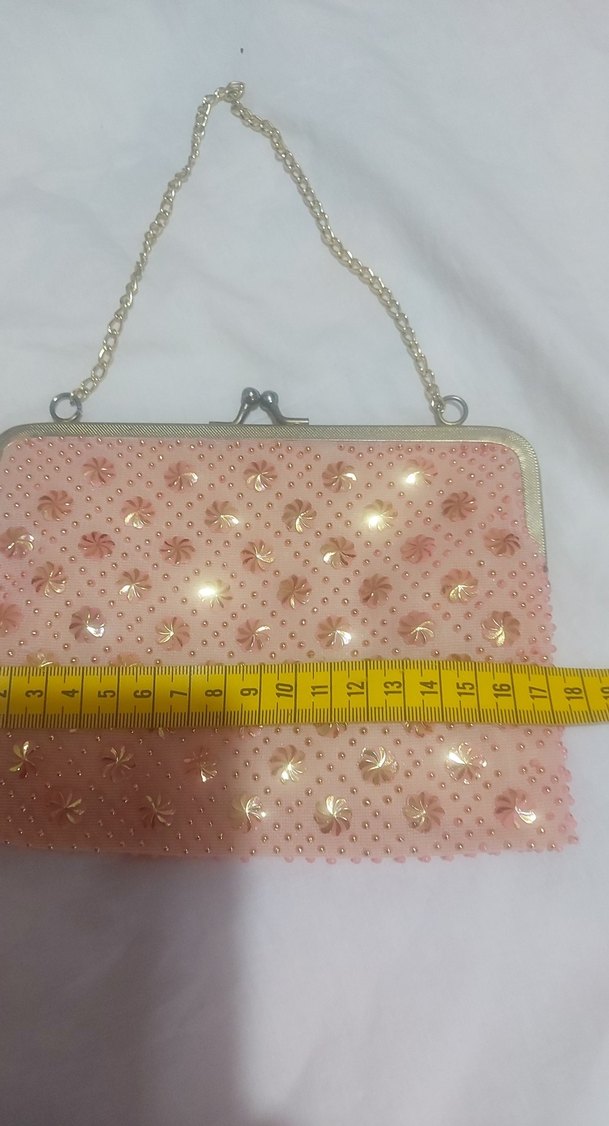 Pembe Vintage İşlemeli Boncuklu Kadın Çanta - Görsel 5
