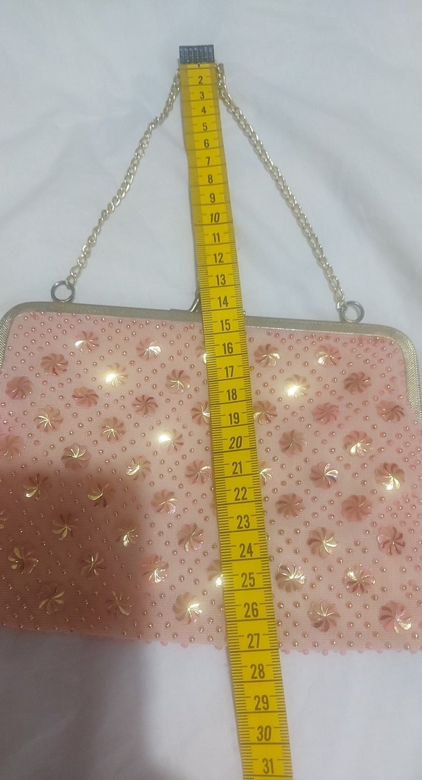 Pembe Vintage İşlemeli Boncuklu Kadın Çanta - Görsel 4