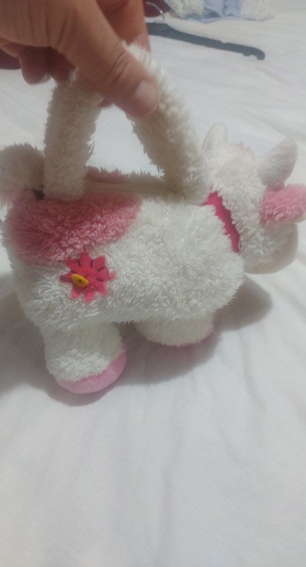 Beyaz Pembe Peluş Oyuncak Çanta - Görsel 3