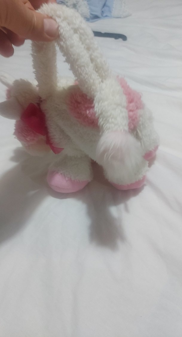 Beyaz Pembe Peluş Oyuncak Çanta - Görsel 4