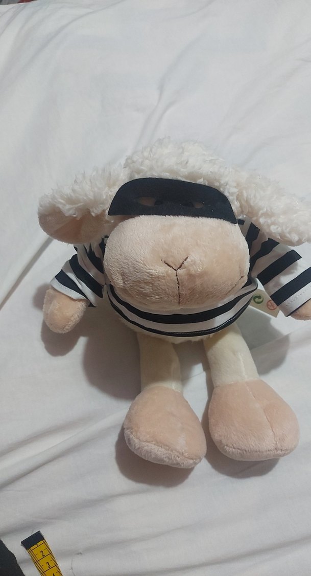 Çizgili Tişörtlü Beyaz Peluş Koyun Oyuncak - Görsel 3