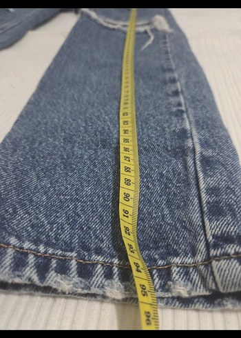 Kadın Mavi Yırtık Bol Kesim Kot Pantolon - Görsel 7