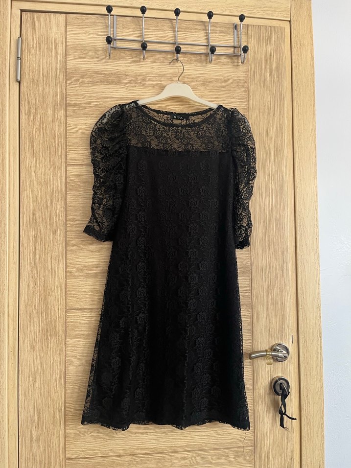 Dantelli Siyah Midi Gotik Kadın Elbise - Görsel 3