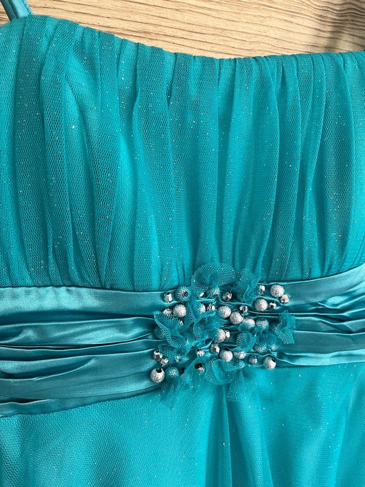 Drapeli Turkuaz Mini Abiye Elbise - Görsel 2