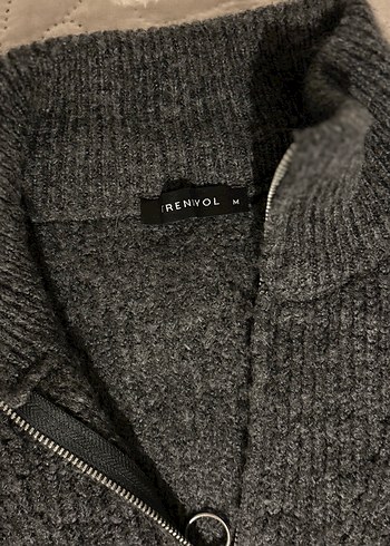 Gri Yarım Fermuarlı Yün Kadın Kazak - Görsel 3