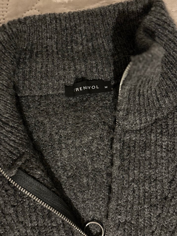 Gri Yarım Fermuarlı Yün Kadın Kazak - Görsel 3