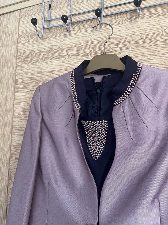 Mor Düğmeli Kadın Uzun Takım Elbise - Görsel 3