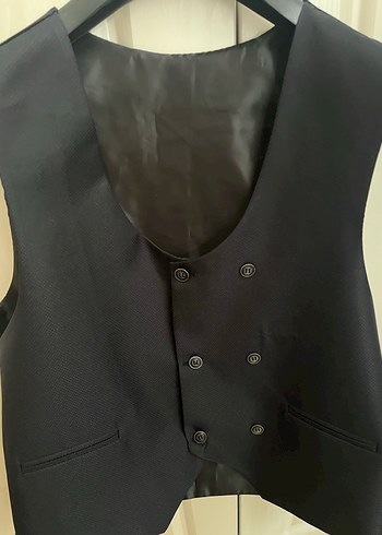 Düğmeli Siyah Erkek Yelek ve pantolon - Görsel 2