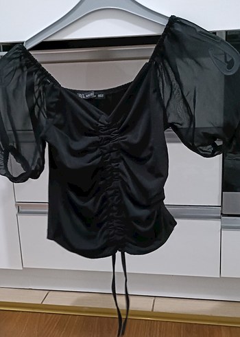 Siyah Drapeli Gotik Mini Bluz