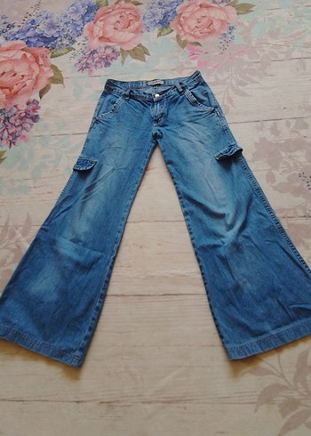 Kadın Geniş Paça Mavi Denim Pantolon