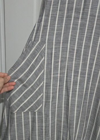 Gri Çizgili Uzun Keten tunik - Görsel 2