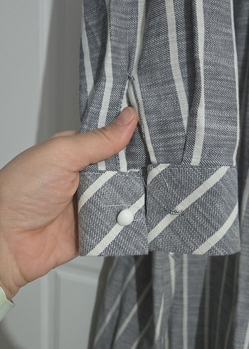 Gri Çizgili Uzun Keten tunik - Görsel 3