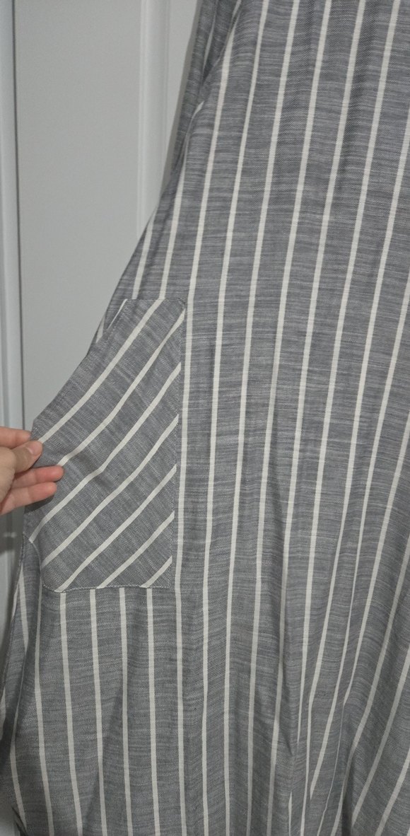 Gri Çizgili Uzun Keten tunik - Görsel 2