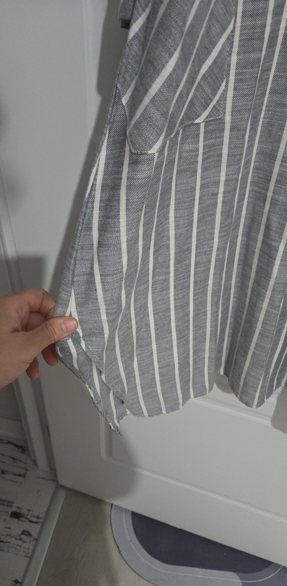 Gri Çizgili Uzun Keten tunik - Görsel 5