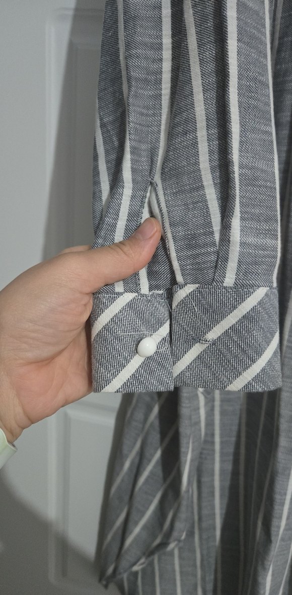 Gri Çizgili Uzun Keten tunik - Görsel 3