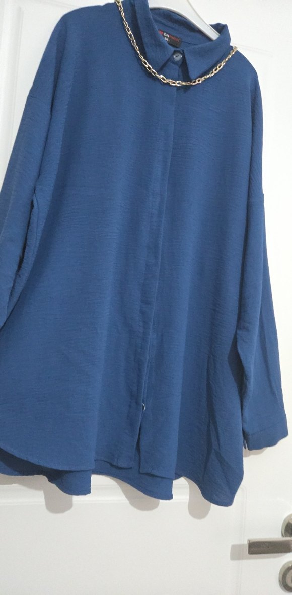 Zincir Detaylı Mavi Uzun Kollu Kadın Gömlek - Görsel 5