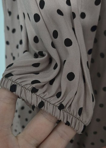 Bej Puantiyeli Uzun Keten tunik - Görsel 4