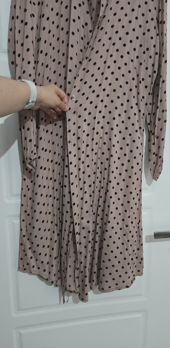 Bej Puantiyeli Uzun Keten tunik - Görsel 2